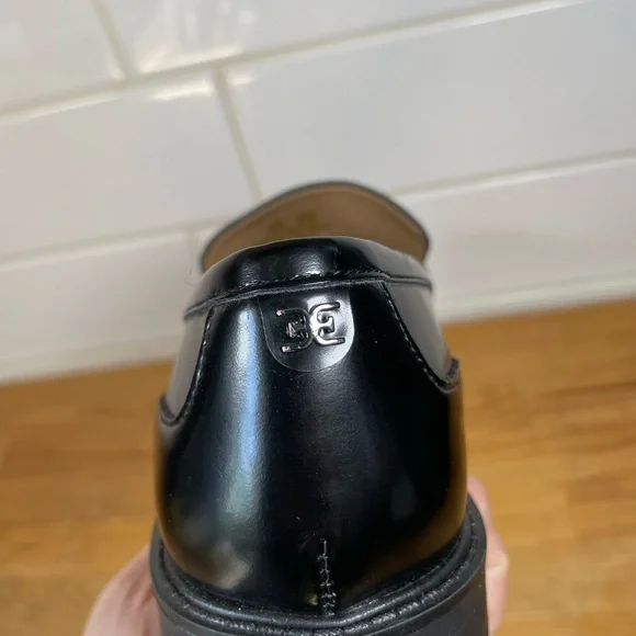 Sam Edelman Black Patent Leather Loafers with Gold Chain - Picture 16 of 16